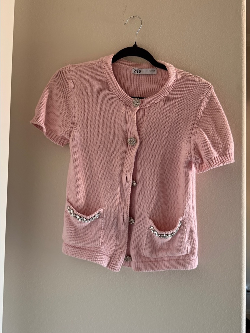 Zara Light Pink Knit Cardigan with Crystal Cluster Closure